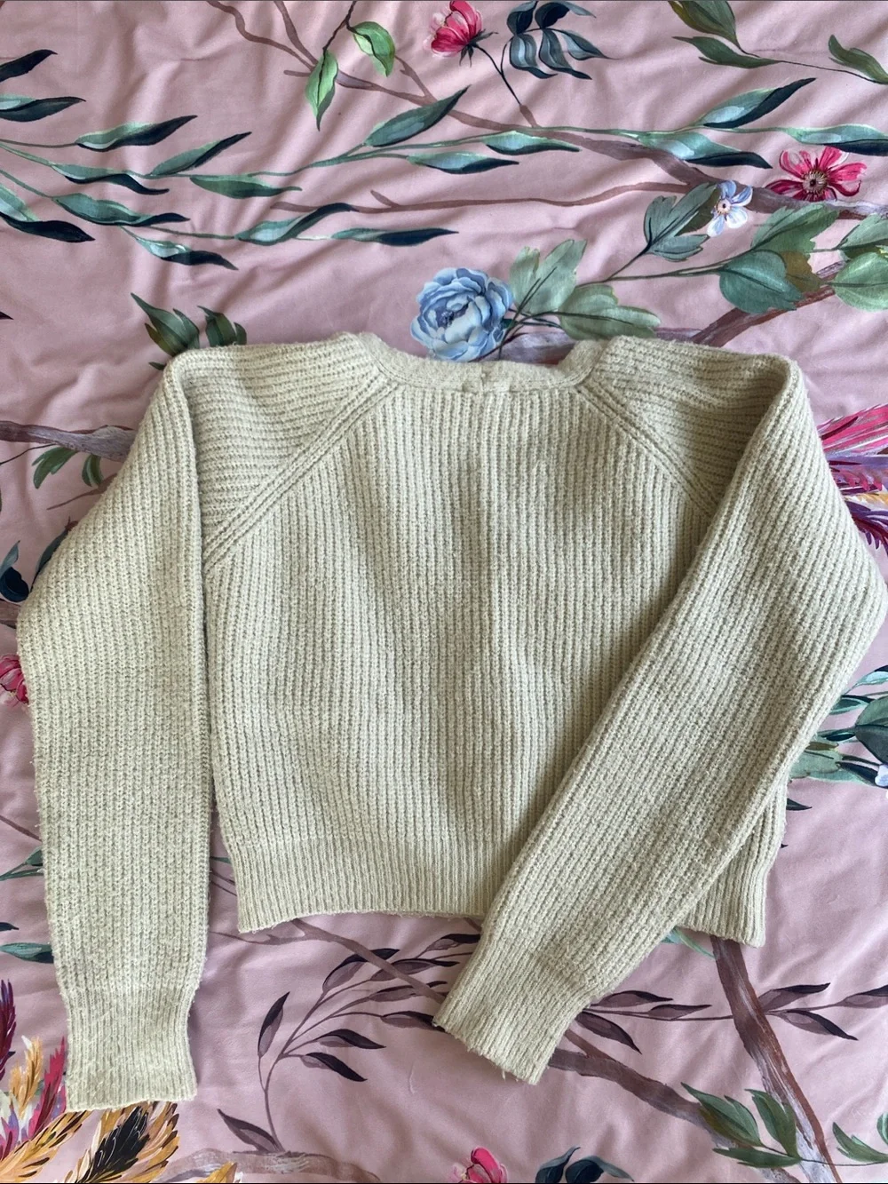 Dress Forum Cream Ribbed Button V-Neck Cardigan